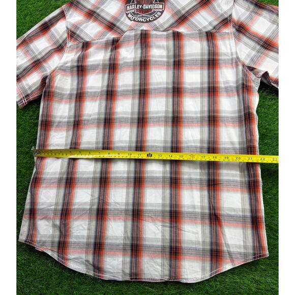 Harley Davidson Button Up Shirt L Plaid Orange Gray Short Sleeve Motorclothes - Picture 7 of 10